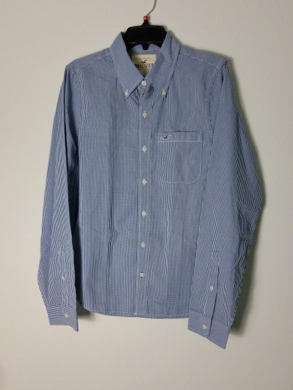 Hollister Men's Light Blue Micro-Gingham Button-Down Shirt Size L